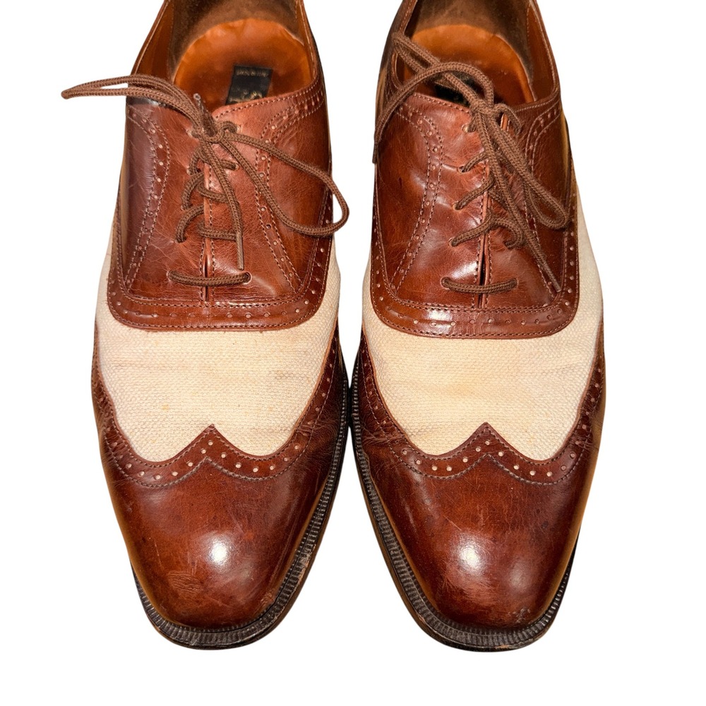 Vtg. San Remo Wingtip Oxford Mens 13M Pre-Owned Dress Shoe Brown Leather Canvas - Picture 9 of 16